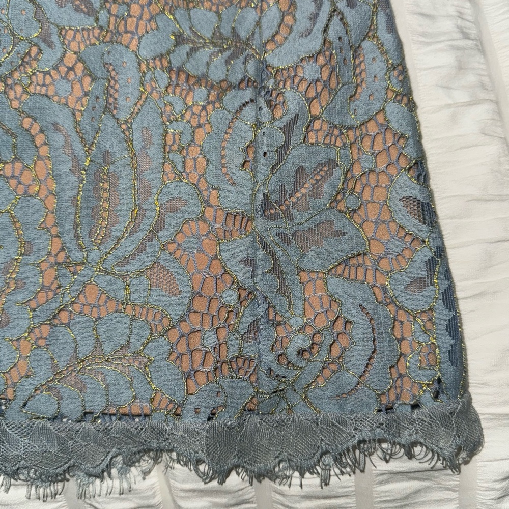 Dress the Population women’s small blue over nude halter high neck dress - Picture 8 of 12